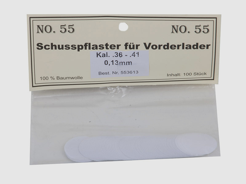 Match Schusspflaster fĂĽr Vorderlader No. 55 0,13 mm Kaliber .36 - .41