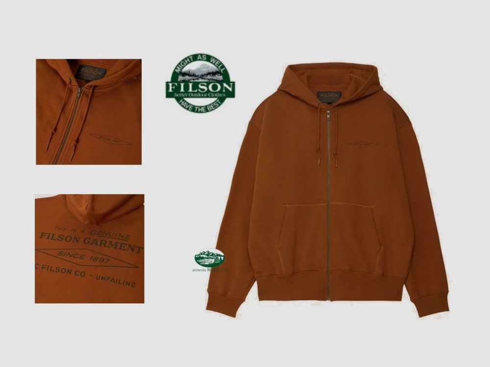 FILSON Felpa in cotone pesante con cappuccio colore WHISKEY