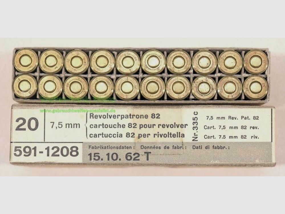 Waffen-&Munitionswerke Thun CH Revolverpatronen 7,5 Schweiz. Ord. / M82