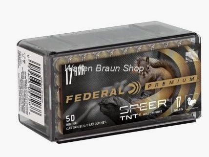 Federal Varmint & Predator Speer TNT, 17 HMR, 17 Grain, Speer TNT Jacketed Hollow Point, 2530 fps