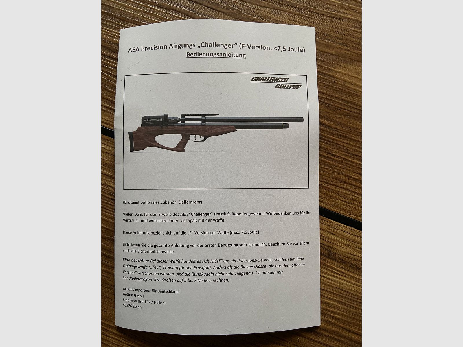 Luftgewehr Challenger F. Version