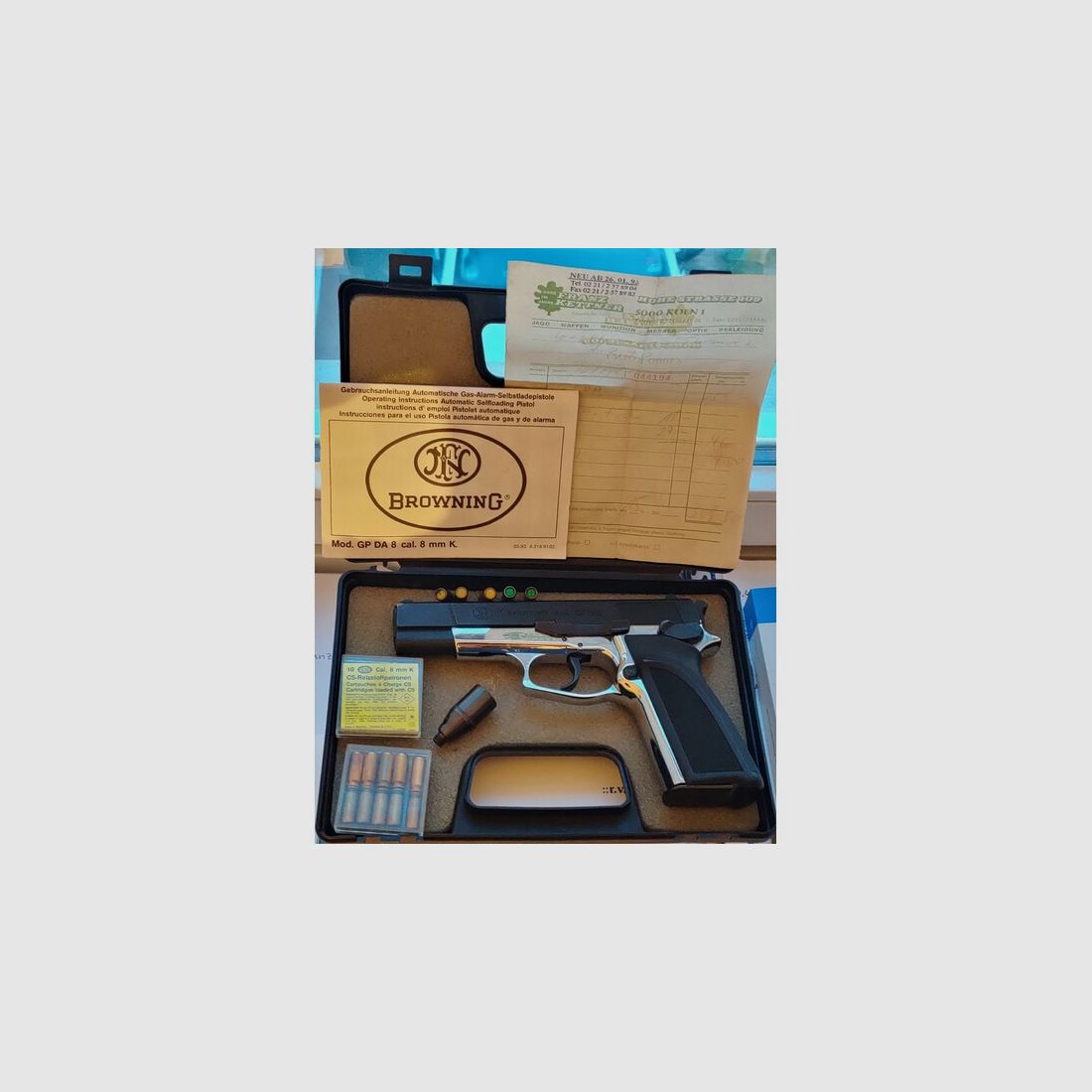 Browning GPDA 8 Chrom Schwarz 8mm PTB 389/2 Metallmagazin + Muni