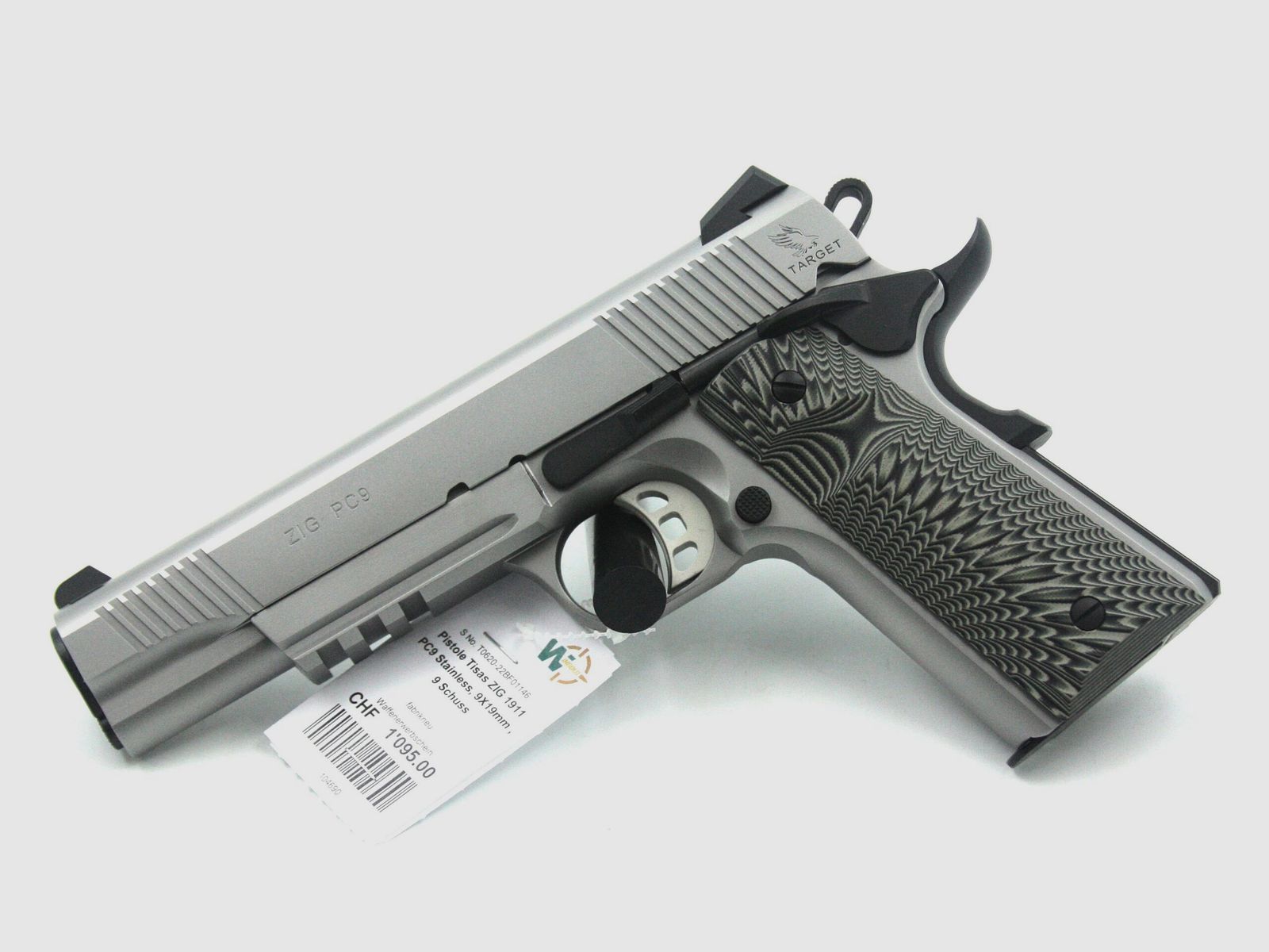 Pistole Tisas ZIG 1911 PC9 Target, Stainless, 9×19, 9 Schuss, mit Rail, Bild 1 von 2