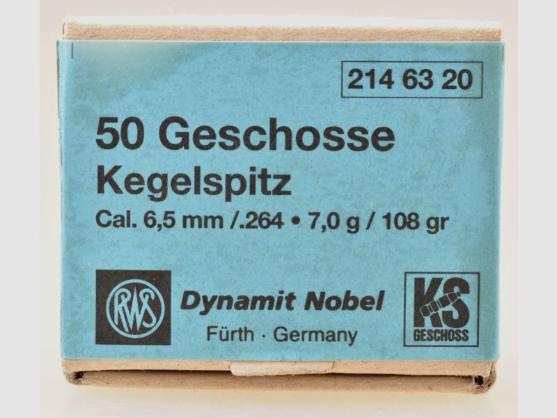 50 RWS Geschosse .264 - 108gr. Kegelspitz