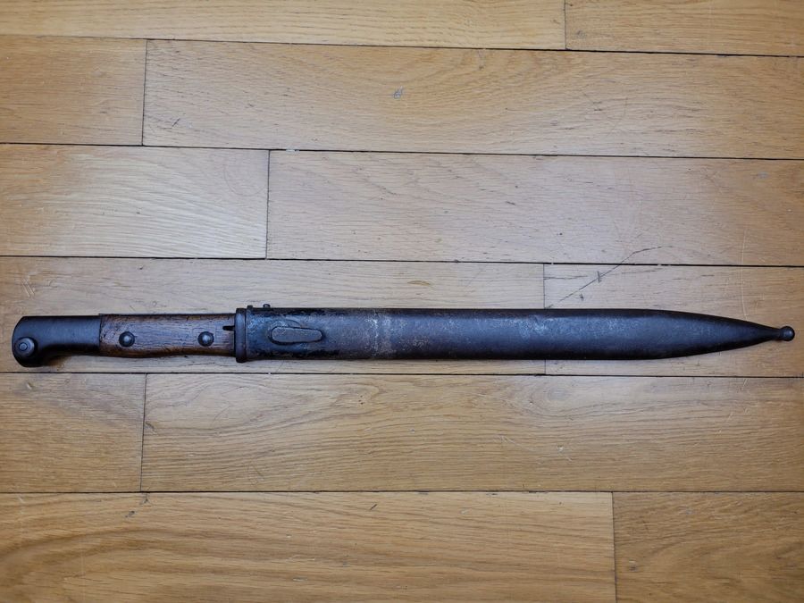 RARE baïonnette allemande S14 à dos SCIE – Samsonwerk – Garde-flamme – 1915 – fourreau ersatz – TBE+, image 13 sur 14