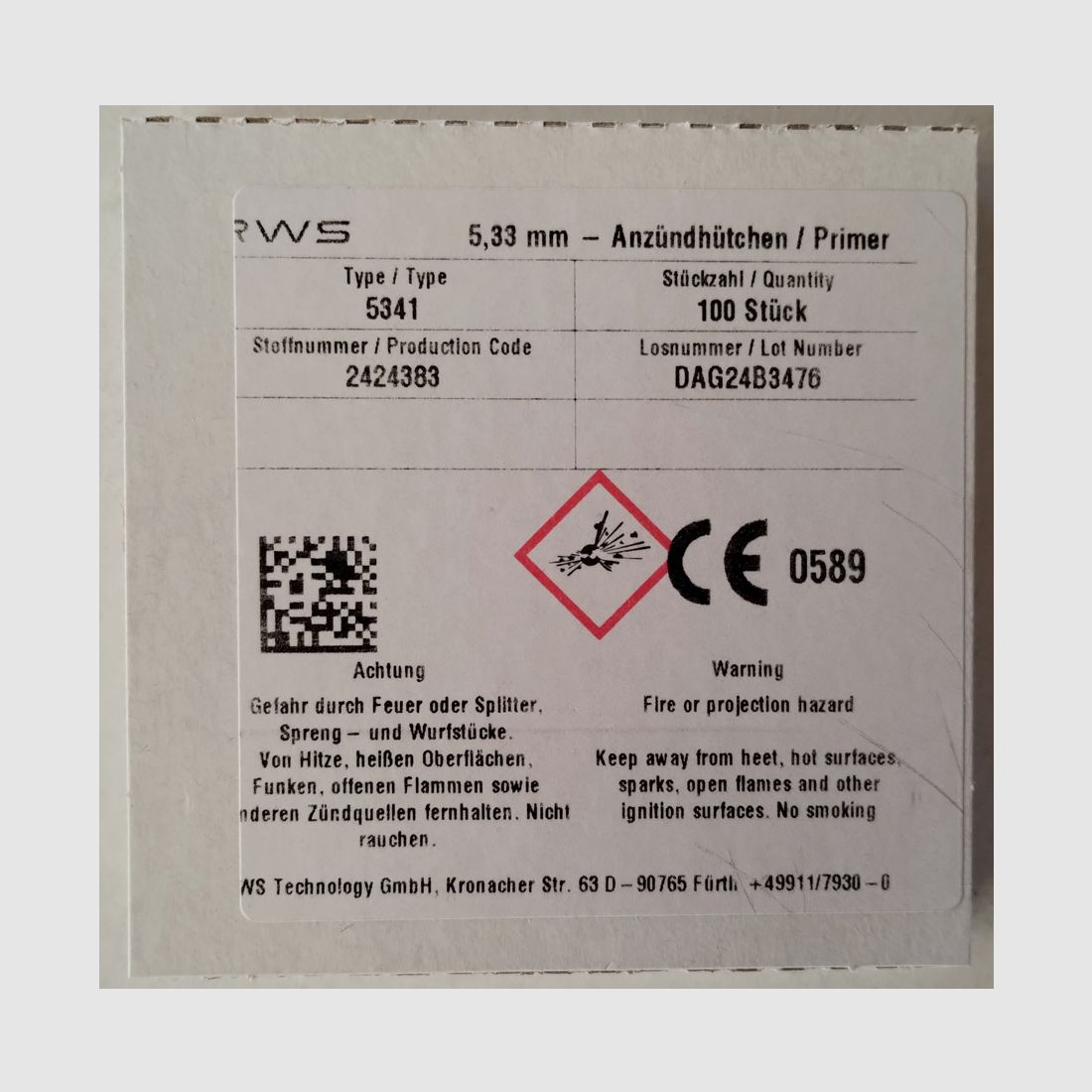 RWS/ RUAG 5341 Großkaliber Zündhütchen