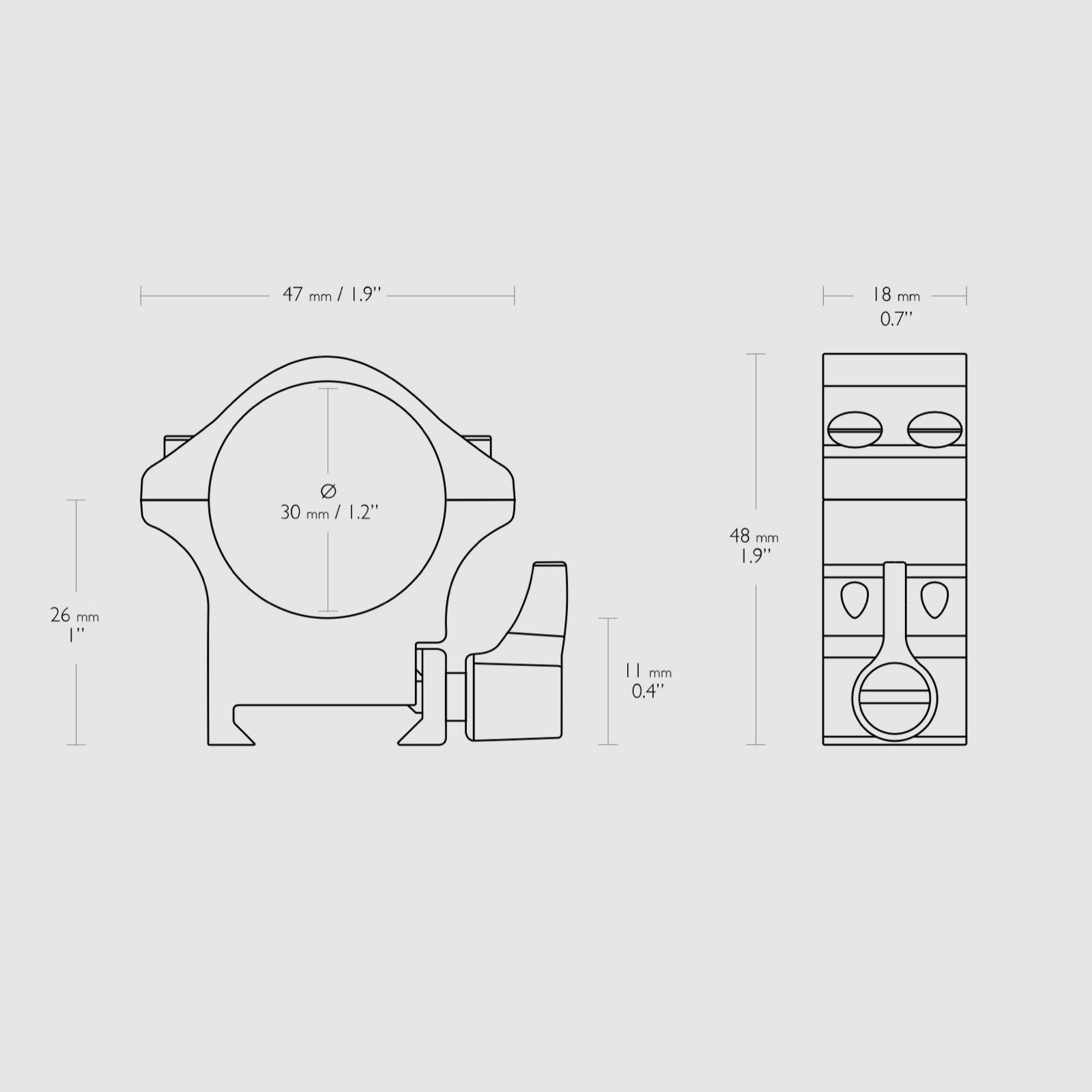 HAWKE 23106 Professional Steel Ring Mounts Weaver Medium 30mm Height 48mm Quick Release