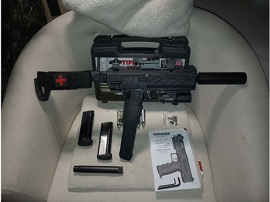 Tippmann Tipx RAM Paintball Makierer MSC Body Kit Uzi cal .68 CO2 Visier Rot Grün Punkt