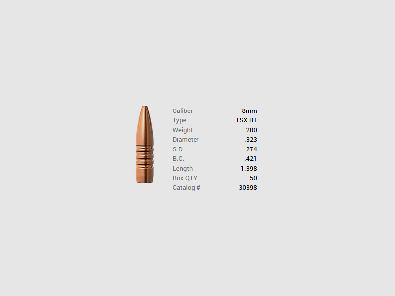 Proiettile Barnes 8mm/.323 200GR TSX BT 50 pezzi, immagine 1 di 2