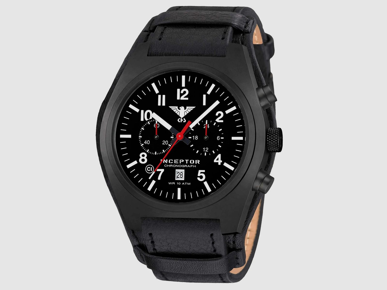 KHS Armbanduhr Inceptor Black Steel Chronograph Leder-G-Pad