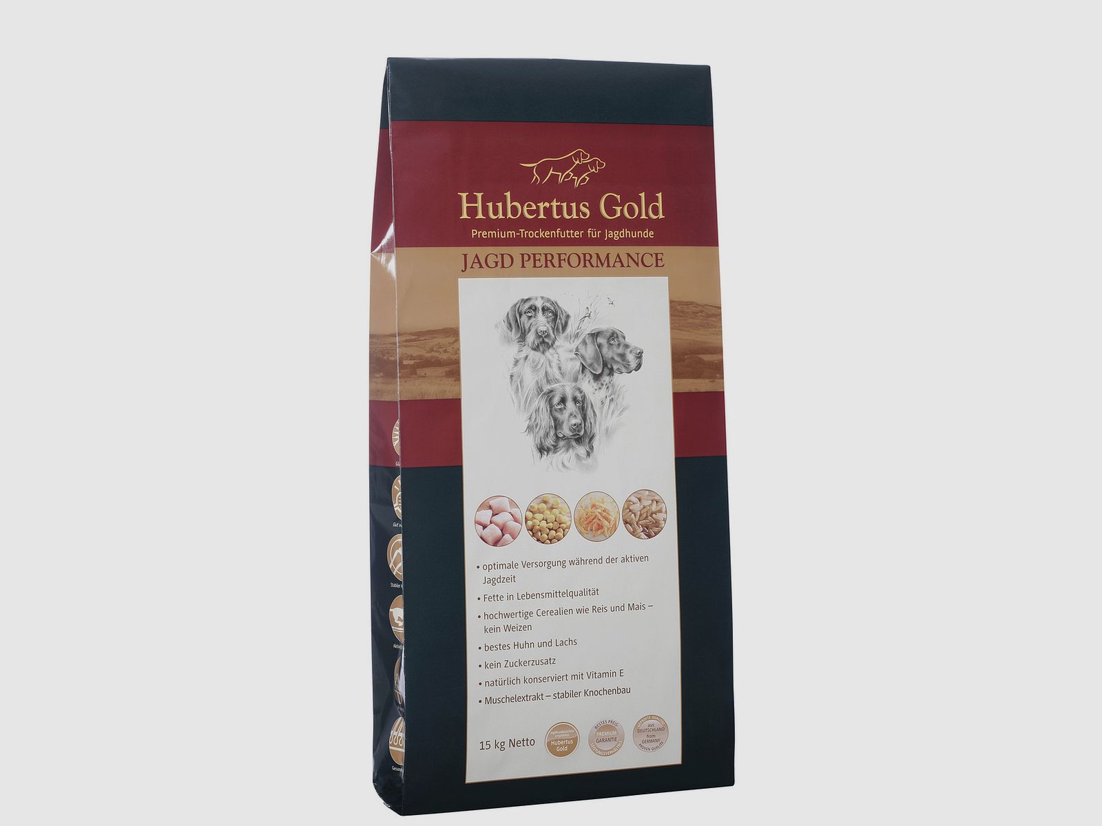 Hubertus Gold Jagd Performance Premium 14 kg + Hundesnack 350 g im Wert von 3,95
