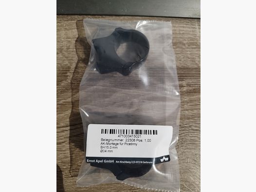 Aufkippmontage EAW  BLUE Line Ringmontage Ø34mm, BH 15mm für Picatinny-Schiene