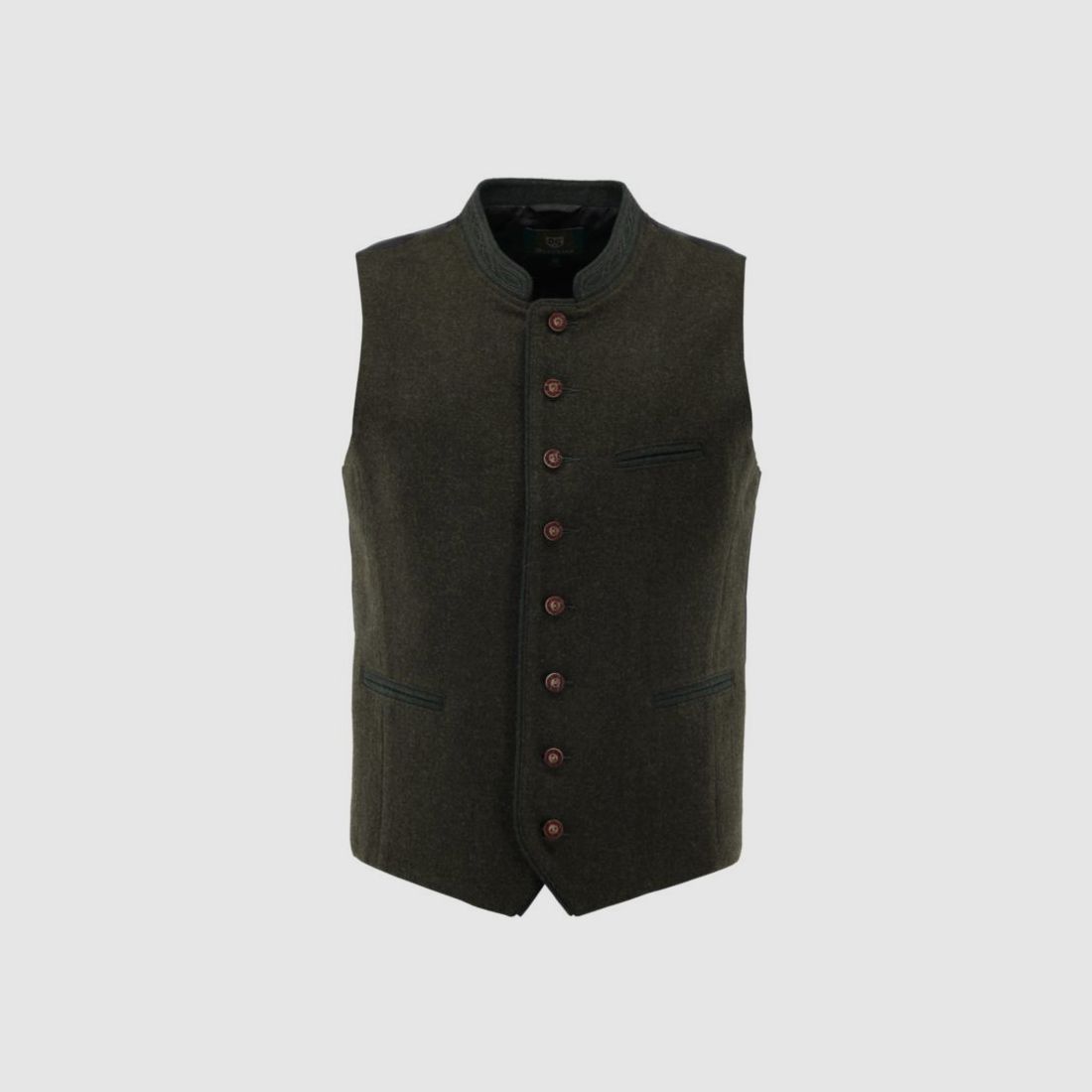 OS Trachten H-Vest Stand Collar with Embroidery | olive green, image 2 of 6