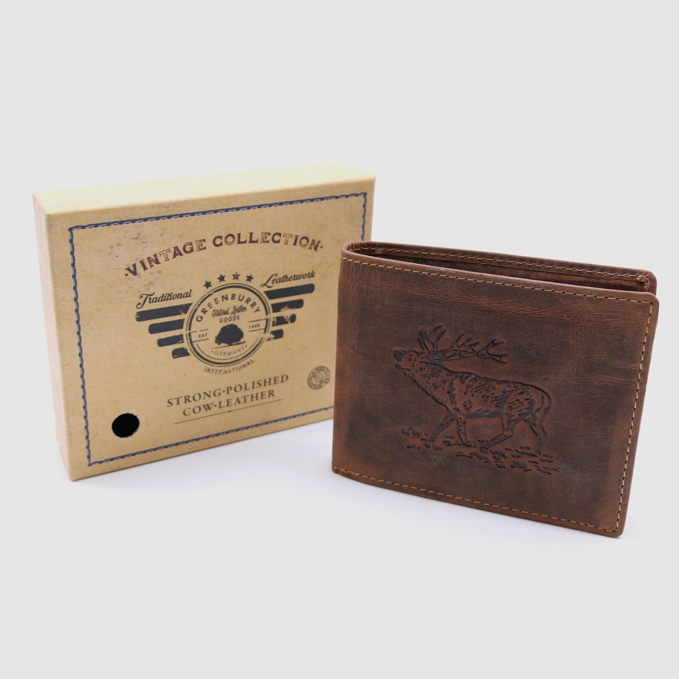 Greenburry Leder Geldbörse braun Vintage Animal Collection Hirsch stag 1705-stag-25