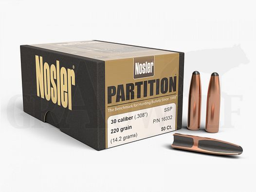 .308 / 7.62 mm 220 gr / 14.3 g Nosler Partition Bullets 50 pieces