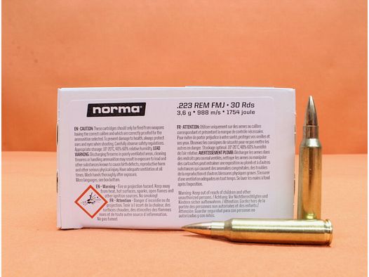 NORMA Patrone .223Rem NORMA 55grs FMJ TACT (2426882) 3,6g Vollmantel 30 x VE 30 Patronen = 900 Patronen