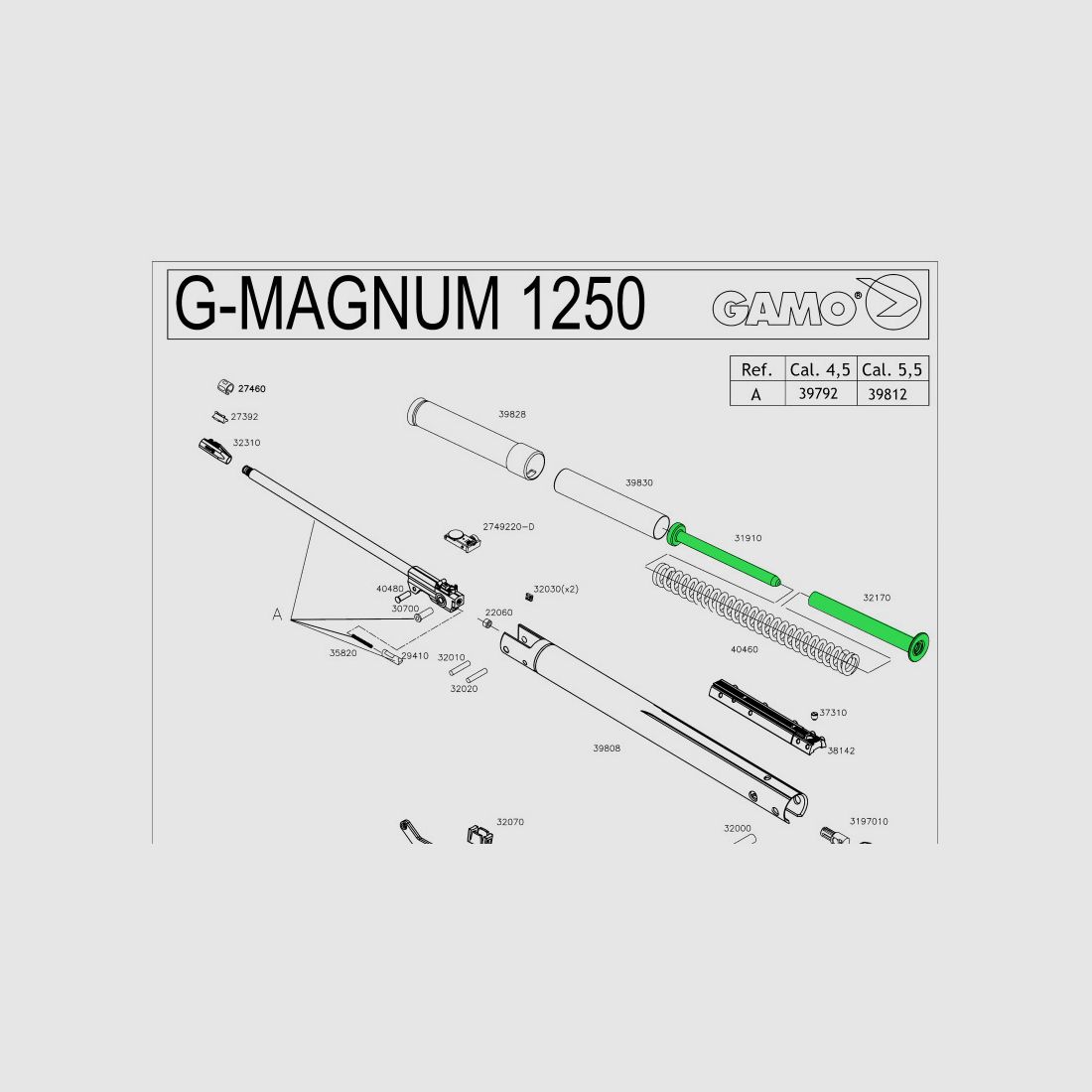 FederfĂĽhrung 2-teilig fĂĽr Luftgwehre Gamo G-Magnum 1250 Hunter 1250 Grizzly und Black Modelle, Ersatzteil