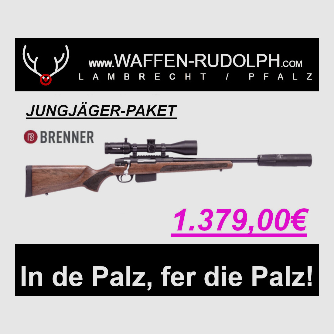 Zestaw kompletny Brenner, Brenner BR20 z drewnianą rękojeścią w .308, w tym optyka i tłumik NIE tylko dla młodych myśliwych!
