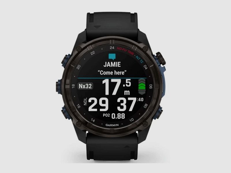 GARMIN DESCENT MK3i | Titanio DLC-beschichtet grau schwarz Silikonarmband, Bild 3 von 13
