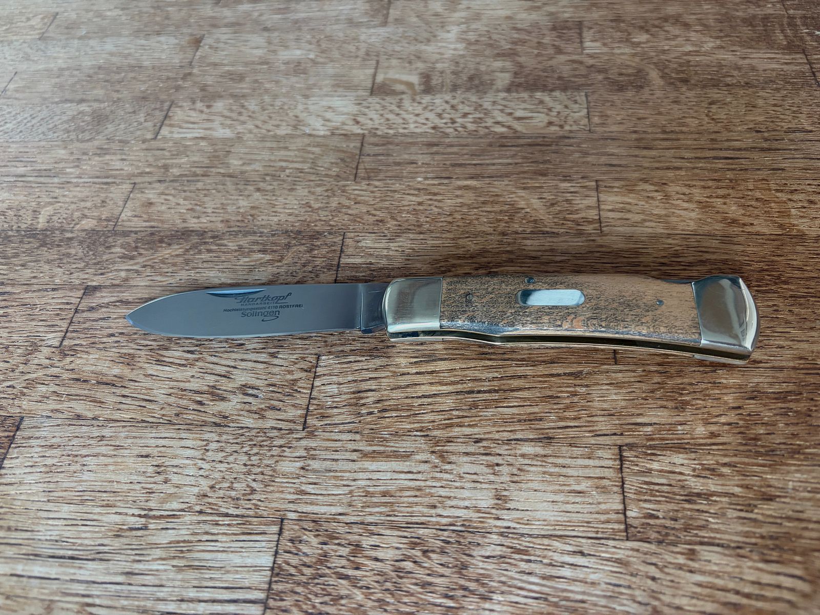 Cuchillo de bolsillo Hartkopf de madera de serpiente – Cuchillo de caballero de Solingen con herrajes de alpaca