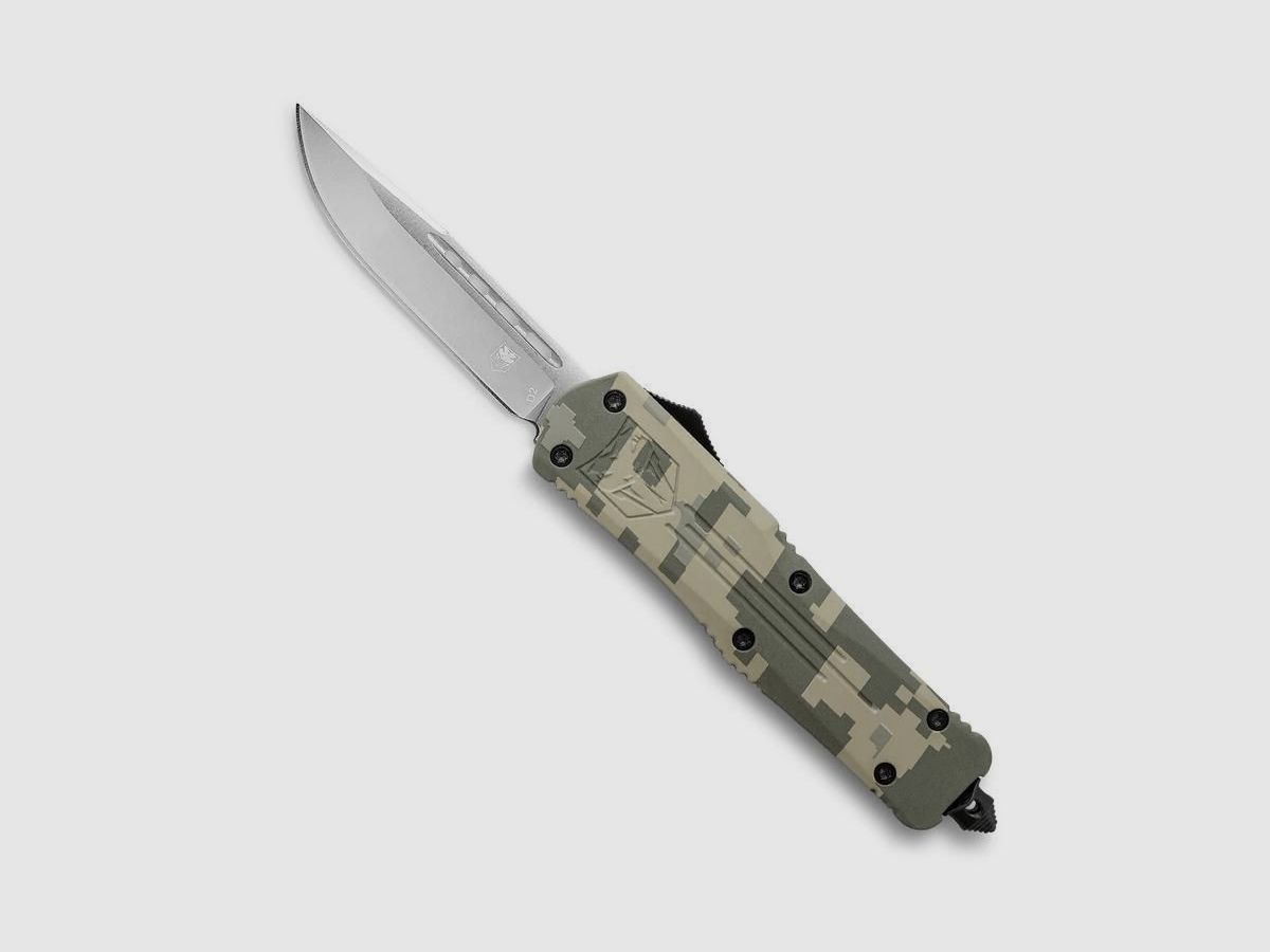 CobraTec Large FS-3 Army Digi Camo OTF automatisch mes met drop point lemmet, afbeelding 10 van 12