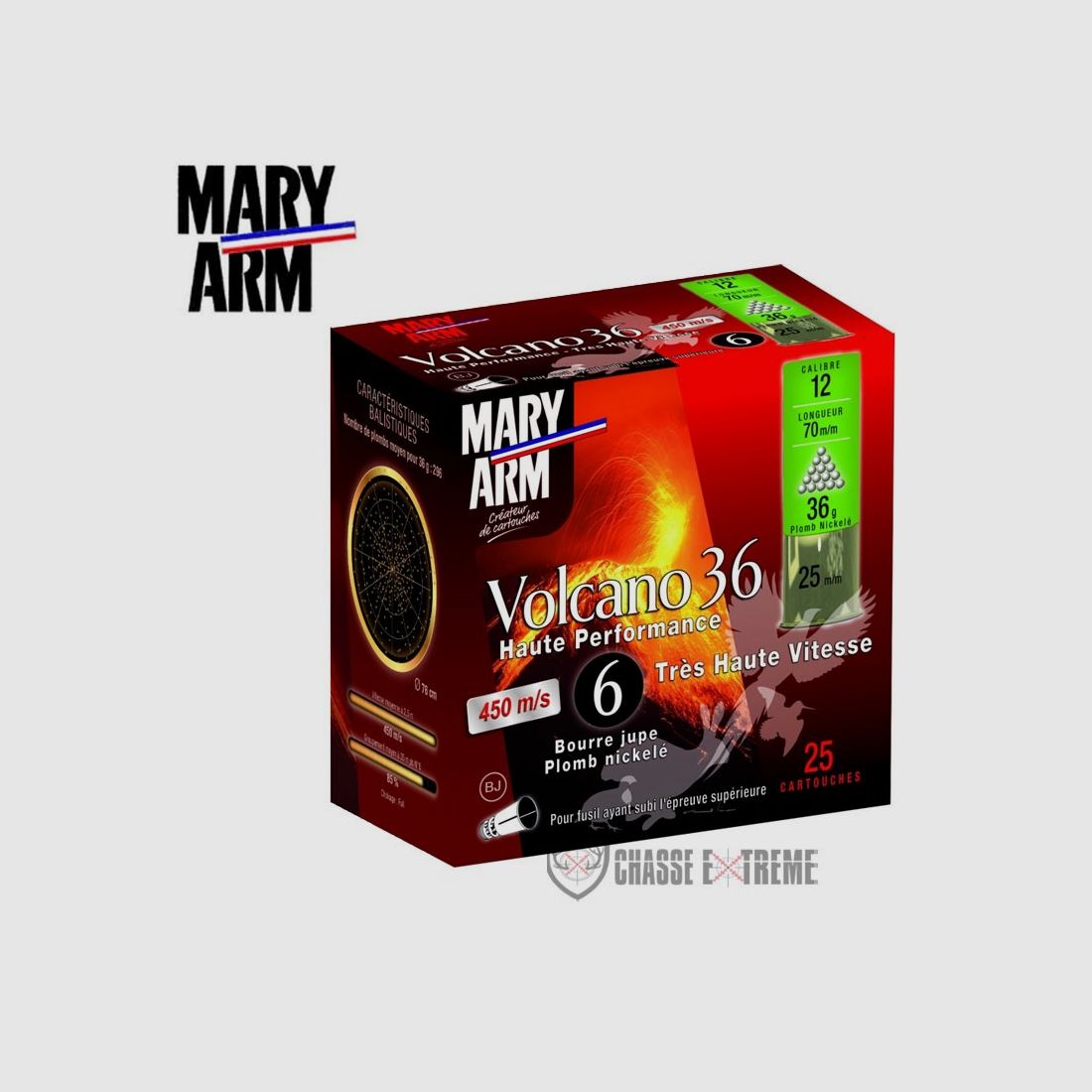 25 cartuchos MARY ARM Volcano 36gr Cal 12/70 Pb 6