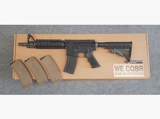 Neuwertig Gas Blowback WE CQB R GBB V3 Open Bolt Black Edition Softair Gewehr M4 ab 18 Jahre 6mm BB