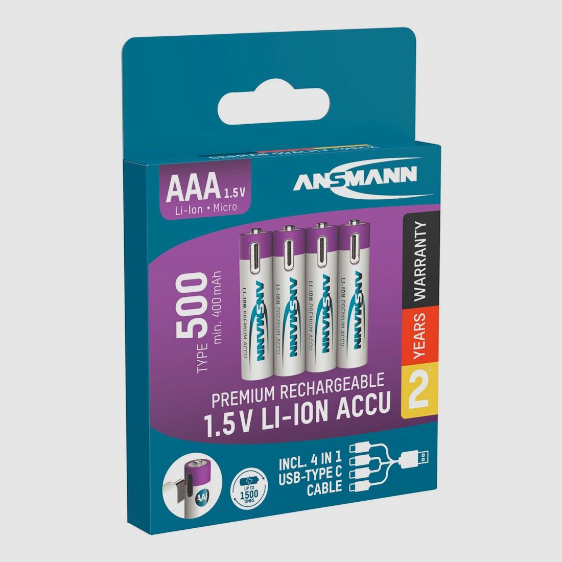 Batteria Ansmann Li-Ion Micro AAA Tipo 500 – 4 pezzi, immagine 2 di 7