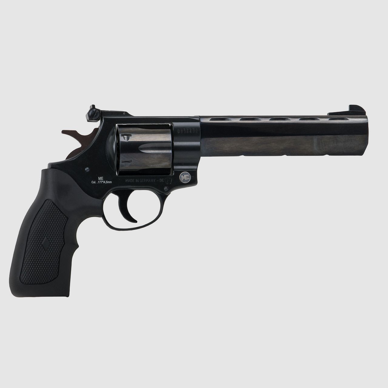 LEP Druckluft Revolver ME Competition 6 Zoll Stahllaufmantel brĂĽniert Gummigriff Kaliber 4,5 mm (P18)