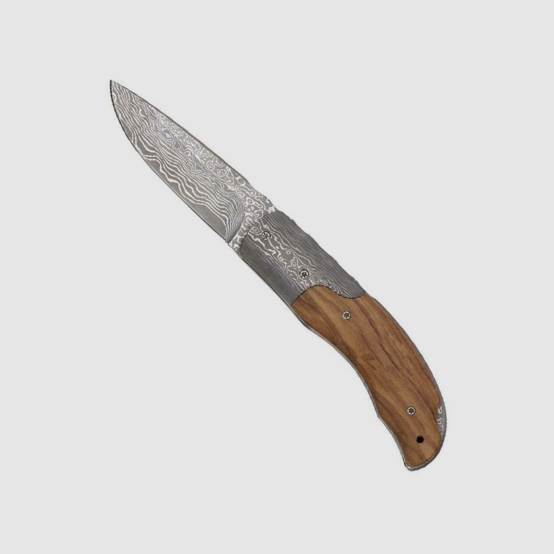Damast-Taschenmesser Olivenholzgriff