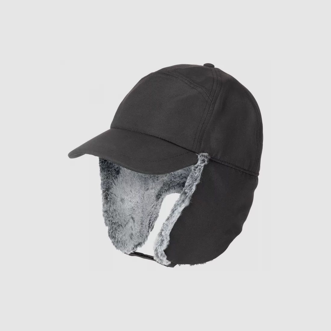 Winter Cap "Trapper" mit Kunstfell, Schwarz