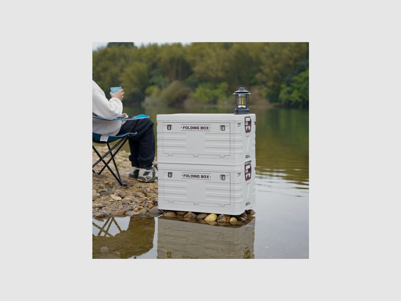 NILS folding crate with lid 50 L white, image 15 of 15