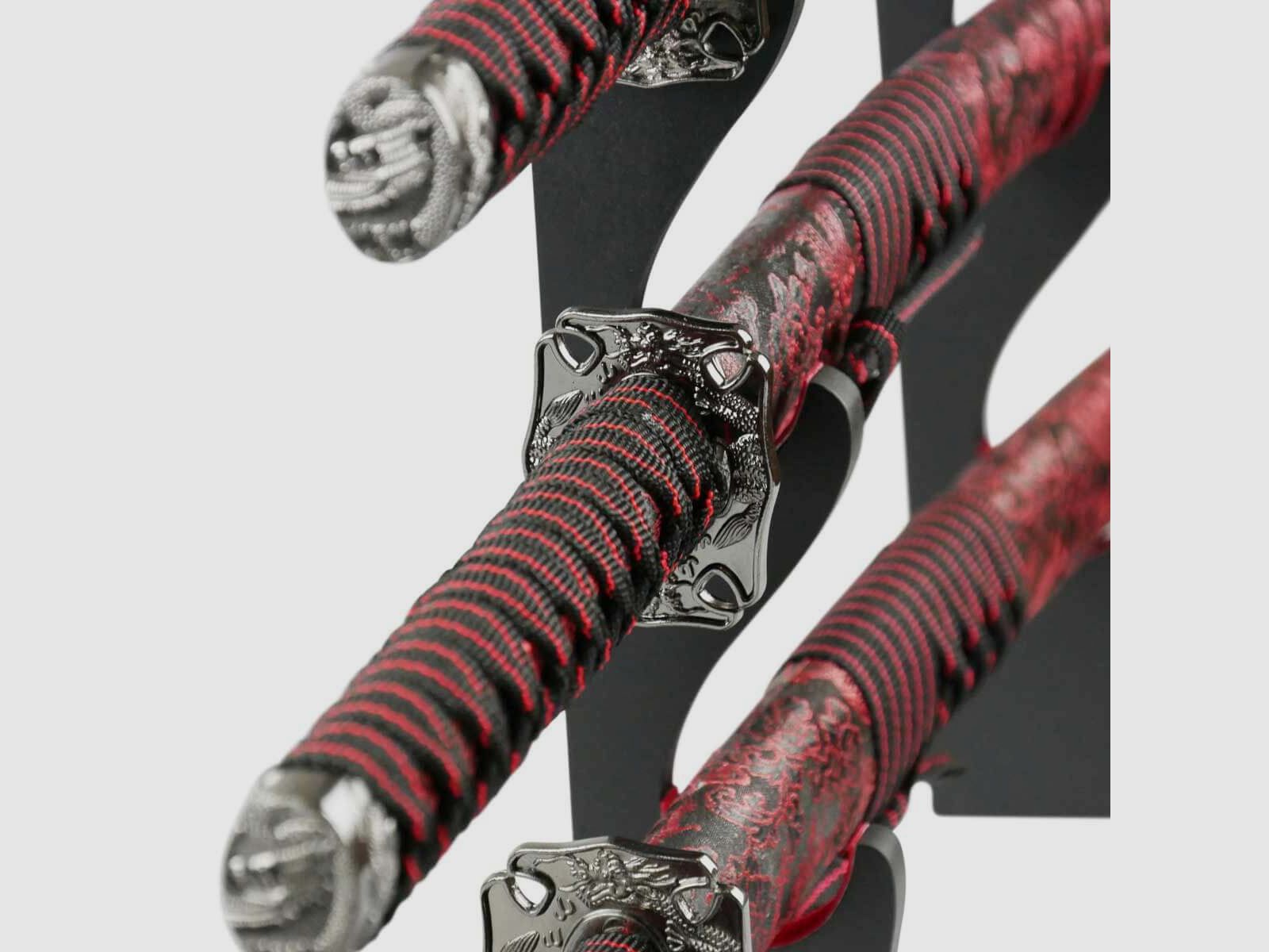 Epic Swords Samuraischwert Set Red Dragon Katana Wakizashi Tanto mit Schwertständer und Zubehör