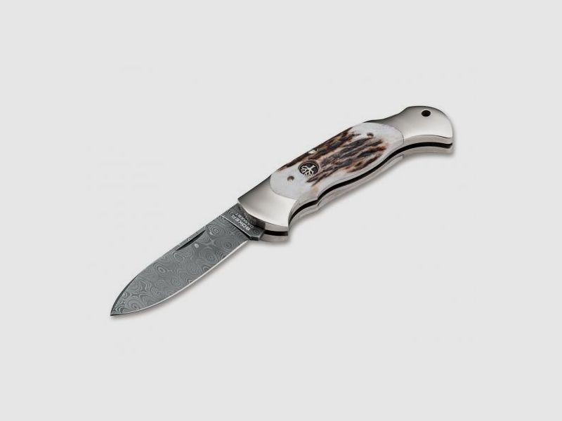 Böker Manufaktur Solingen Scout Spearpoint Corno di cervo Damascato