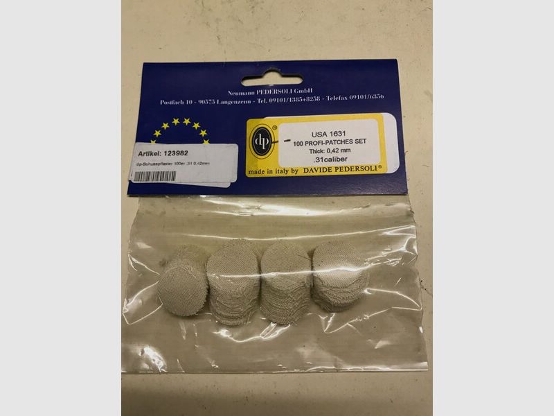 Schusspflaster Vorderlader Kal. .31-.33 Ø 20mm Stärke 0,42mm oder 0,017inch Pedersoli