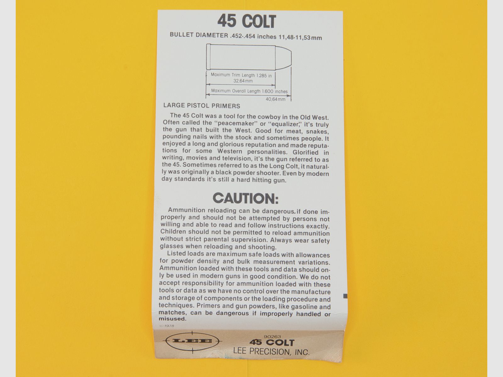 Vintage LEE Wiederlader Handmatrizensatz Lee Precision 90263 Classic Loader Kaliber 45 Colt / 45 Long Colt