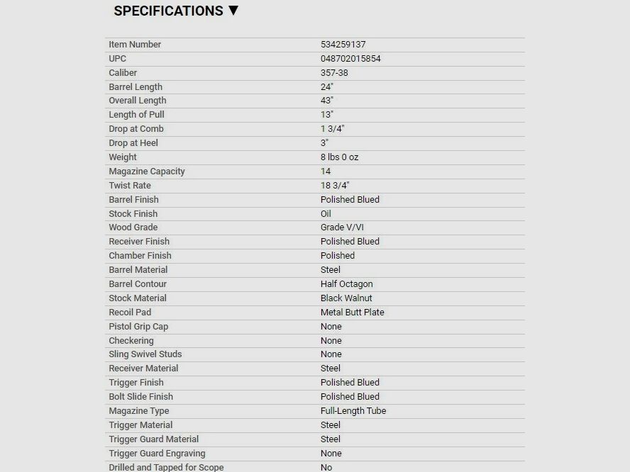 Winchester 1873 Deluxe Sporting 1/2 OCT CH 24"