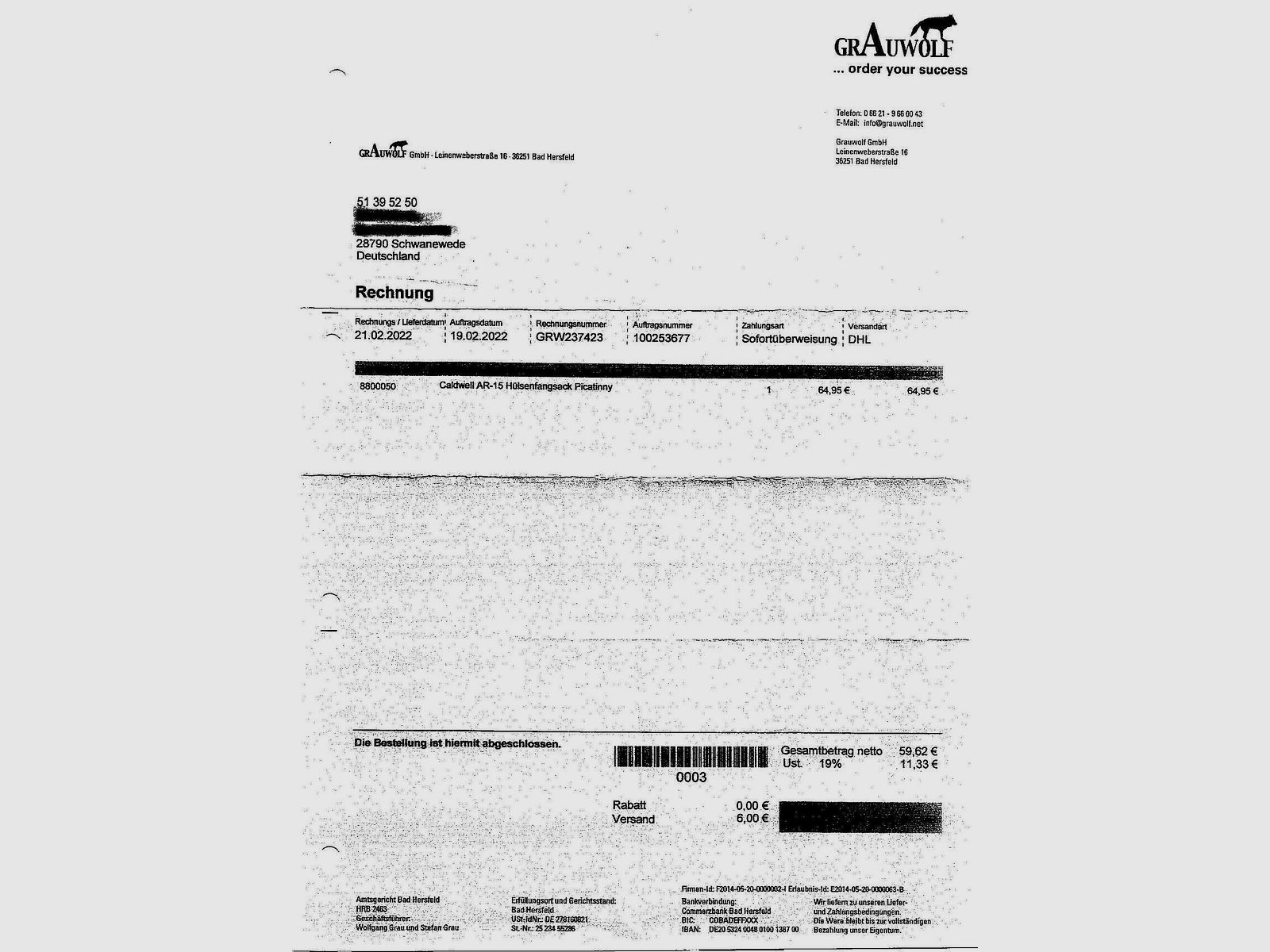 Hülsenvangzak CALDWELL