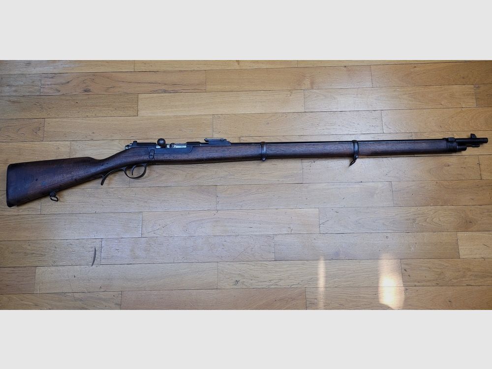 Sehr gutes Gewehr Kropatschek Modell 1886 – Herstellung OEWG in Steyr 1886 (auch!) – Kaliber Schwarzpulver Original 8×60 – 8×56 portugiesisch – Schöne Hölzer – Guter ästhetischer und mechanischer Zustand – Sehr gutes Stück in BE+ / TBE!, Bild 2 von 31