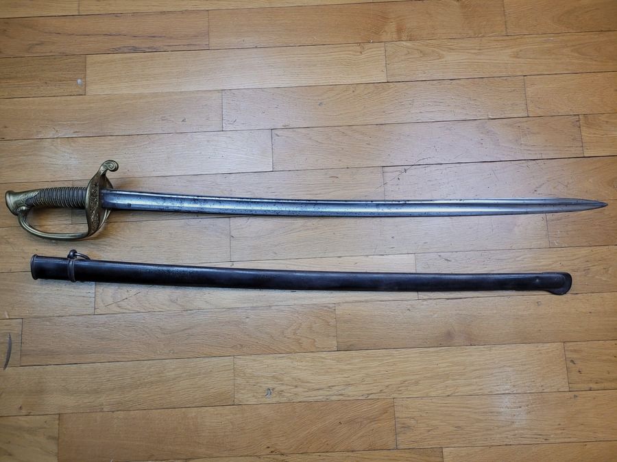 Guter Offiziersäbel der Infanterie mle 1855 – Kaiserliche Manufaktur Châtellerault aus Mai 1855 – Filigran – Horngriff – Scheide – sehr guter Zustand, Bild 2 von 16