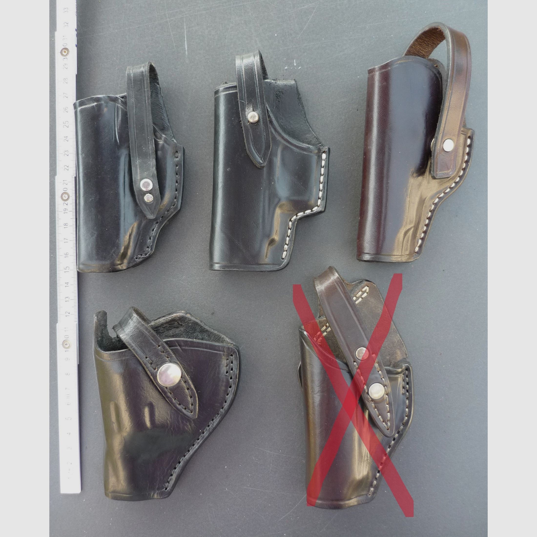 HKDesign Holster  Art. Nr.  002 : Einfachholster mit Sicherheitsriemen   -  für: RG9, RG600, Reck Comma., HW37/88, TGS,S&W419,M&S.EGP55, RG9,PPK,  M&SG3  -  für Linkshänder