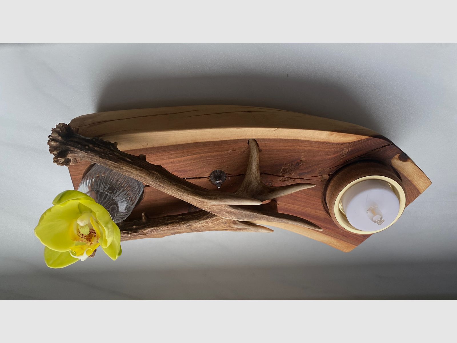 Tischdeko Deko Beleuchtung Vase Geweihstangen Holz