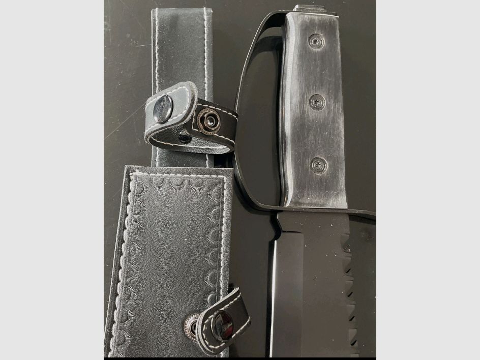 Pakkaholz XL Bowie, Rambo knife outdoor hunting knife, 37.9 cm, 590 grams like new leather sheath