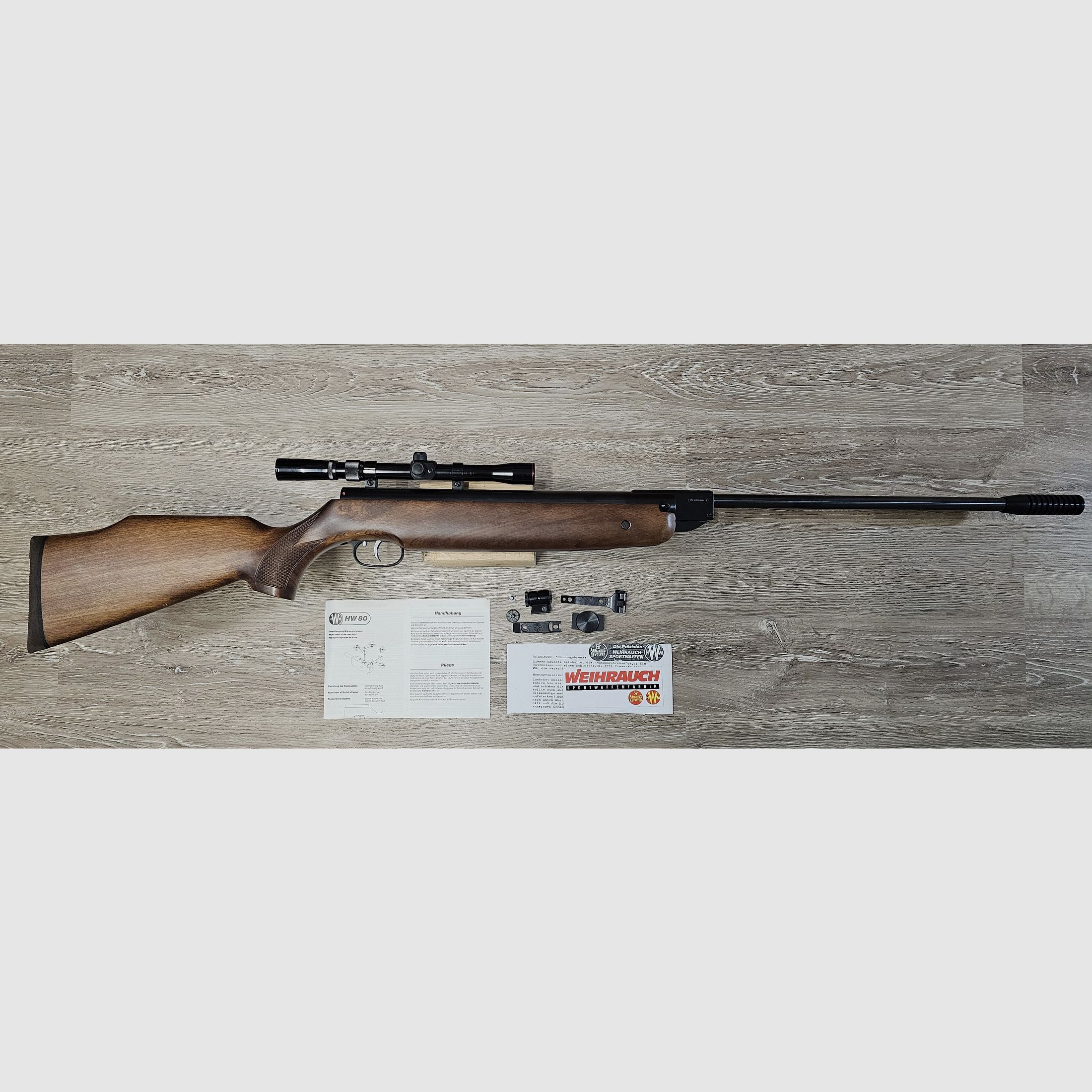 Weihrauch HW80 (eerste eigenaar) Kal. 4,5mm Diabolo– Weitschuss-luchtgeweer (EWB) – Inclusief optiek & accessoires