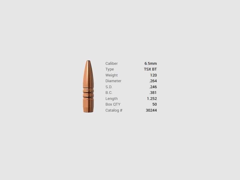 Barnes Geschoss 6,5mm/.264 120GR TSX BT 50 Stück, Bild 1 von 2
