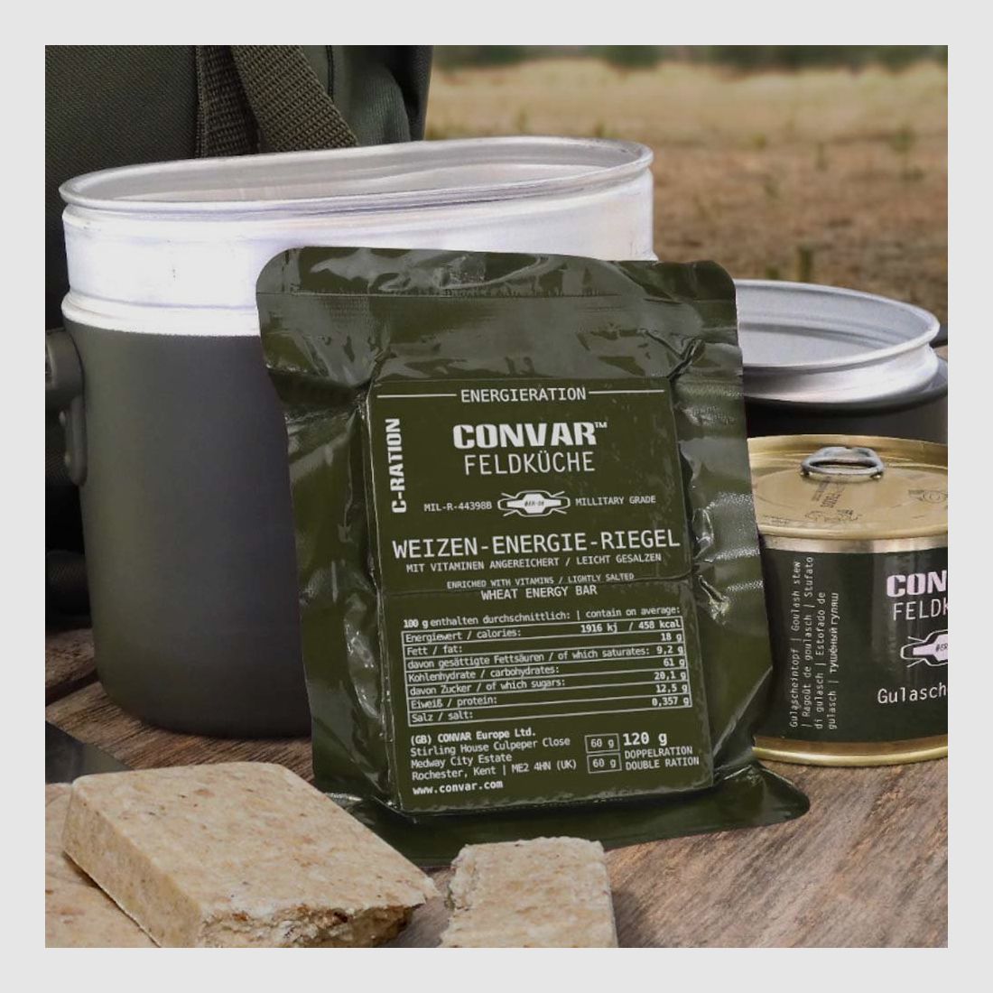 CONVAR Feldküche Weizen Energie Riegel - Military Grade Quality 1er Packung (1 Stück x 120g)