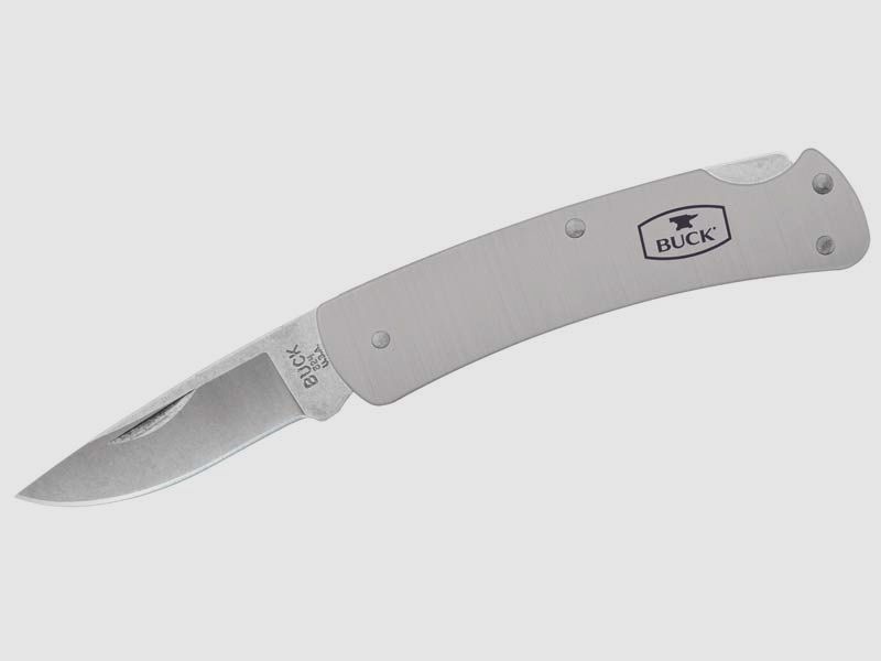 Buck Pocket Knife ALUMNI, Steel 420HC, Nail Pull, Back Lock, gray anodized aluminum handle