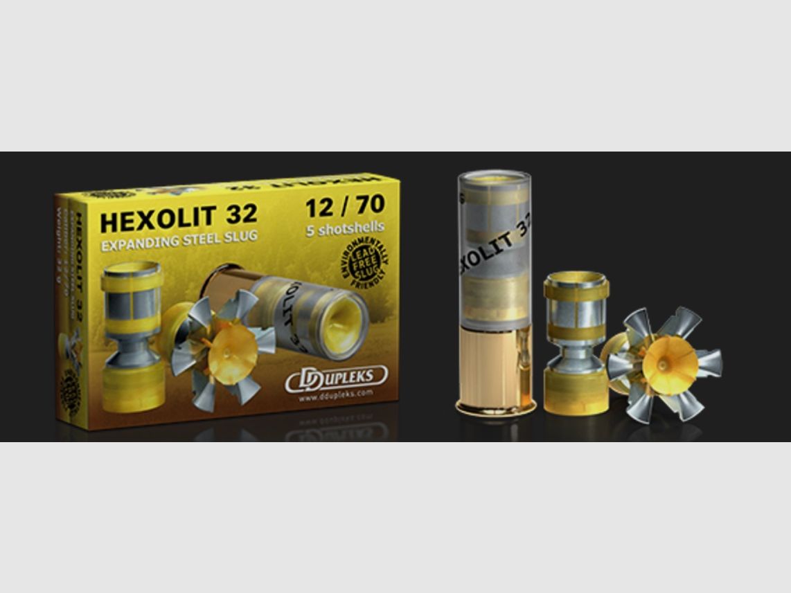 DDupleks Hexolit 32 01-01260 12/70 32g Expanding Steel Slug Flintenlaufgeschoss Bleifrei 5 Stk.