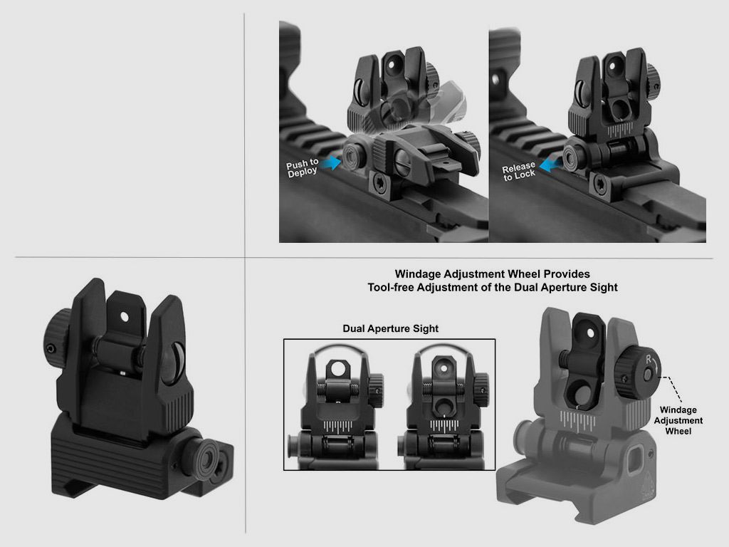Visierung hinten UTG fĂĽr Sturmgewehr AR-15 fĂĽr Weaverschiene federunterstĂĽtzt posi lock