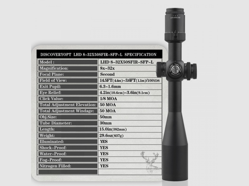 Discovery Optics 8-32X50 Zielfernrohr, für Jagd, Zielschießen, Ziel - NEUWARE